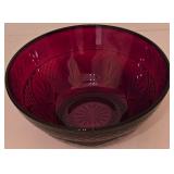 H - Set of 8 Vintage Ruby Red Pressed Glass Plates and 8 Bowls with Patterned Design