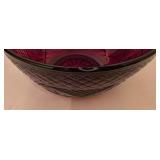 H - Set of 8 Vintage Ruby Red Pressed Glass Plates and 8 Bowls with Patterned Design