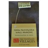LR - Handcrafted India Patchwork Wall Hanging with Smoked Bamboo Hanger, 34x36 Inches