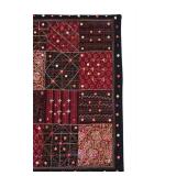 LR - Handcrafted India Patchwork Wall Hanging with Smoked Bamboo Hanger, 34x36 Inches
