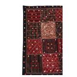 LR - Handcrafted India Patchwork Wall Hanging with Smoked Bamboo Hanger, 34x36 Inches