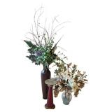 LR - Decorative Vase and Pillar Collection Including Metal, Clear Glass, and Tall Arrangements