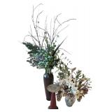 LR - Decorative Vase and Pillar Collection Including Metal, Clear Glass, and Tall Arrangements