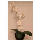 H - Modern Glass Vase, Artificial Orchid Floral Display, and Rectangular Art Glass Tray Set