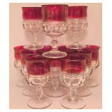 H - Set of 9 Vintage Clear and Cranberry Glass Goblets, 5.5 Inch Tall