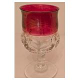 H - Set of 9 Vintage Clear and Cranberry Glass Goblets, 5.5 Inch Tall