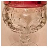 H - Set of 9 Vintage Clear and Cranberry Glass Goblets, 5.5 Inch Tall