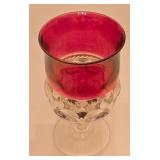 H - Set of 9 Vintage Clear and Cranberry Glass Goblets, 5.5 Inch Tall