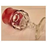 H - Set of 9 Vintage Clear and Cranberry Glass Goblets, 5.5 Inch Tall