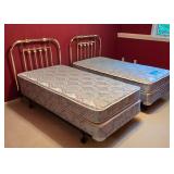 LL-BR3 - Pair of Brass Twin Bed Frames with Porcelain Accents