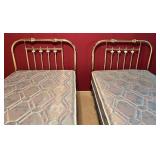 LL-BR3 - Pair of Brass Twin Bed Frames with Porcelain Accents