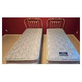 LL-BR3 - Pair of Brass Twin Bed Frames with Porcelain Accents