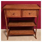 LL-BR3 - Woven Rattan and Wood Side Table with 2 Drawers and Shelves
