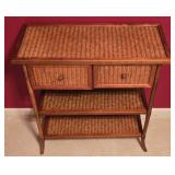 LL-BR3 - Woven Rattan and Wood Side Table with 2 Drawers and Shelves