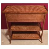 LL-BR3 - Woven Rattan and Wood Side Table with 2 Drawers and Shelves