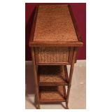 LL-BR3 - Woven Rattan and Wood Side Table with 2 Drawers and Shelves
