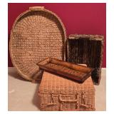 LL-BR3 - Set of 4 Woven Baskets and Wooden Tray Assorted Sizes