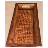 LL-BR3 - Set of 4 Woven Baskets and Wooden Tray Assorted Sizes