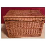 LL-BR3 - Wicker Storage Trunk, Set of 2 Handwoven Decorative Baskets, and Red Herringbone Throw Blanket