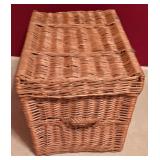 LL-BR3 - Wicker Storage Trunk, Set of 2 Handwoven Decorative Baskets, and Red Herringbone Throw Blanket