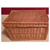 LL-BR3 - Wicker Storage Trunk, Set of 2 Handwoven Decorative Baskets, and Red Herringbone Throw Blanket