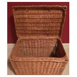 LL-BR3 - Wicker Storage Trunk, Set of 2 Handwoven Decorative Baskets, and Red Herringbone Throw Blanket