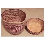 LL-BR3 - Wicker Storage Trunk, Set of 2 Handwoven Decorative Baskets, and Red Herringbone Throw Blanket