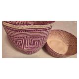 LL-BR3 - Wicker Storage Trunk, Set of 2 Handwoven Decorative Baskets, and Red Herringbone Throw Blanket