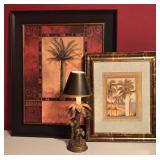 LL-BR3 - Framed Palm Tree Art Prints and Palm Tree Table Lamp Set