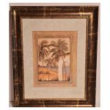 LL-BR3 - Framed Palm Tree Art Prints and Palm Tree Table Lamp Set