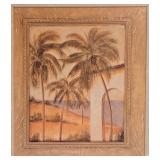 LL-BR3 - Framed Palm Tree Art Prints and Palm Tree Table Lamp Set