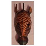 LL-BR3 - African Giraffe Sculpture, Zebra Mask, and Set of 3 Framed Wildlife Prints