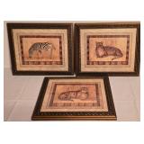 LL-BR3 - African Giraffe Sculpture, Zebra Mask, and Set of 3 Framed Wildlife Prints