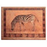 LL-BR3 - African Giraffe Sculpture, Zebra Mask, and Set of 3 Framed Wildlife Prints