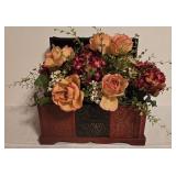LL-BR3 - Decorative Set: Faux Floral Arrangement in Textured Trunk and Small Woven Accent Trunk