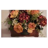 LL-BR3 - Decorative Set: Faux Floral Arrangement in Textured Trunk and Small Woven Accent Trunk