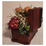 LL-BR3 - Decorative Set: Faux Floral Arrangement in Textured Trunk and Small Woven Accent Trunk