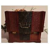 LL-BR3 - Decorative Set: Faux Floral Arrangement in Textured Trunk and Small Woven Accent Trunk