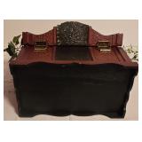 LL-BR3 - Decorative Set: Faux Floral Arrangement in Textured Trunk and Small Woven Accent Trunk