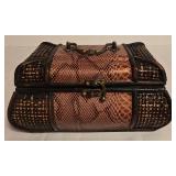 LL-BR3 - Decorative Set: Faux Floral Arrangement in Textured Trunk and Small Woven Accent Trunk