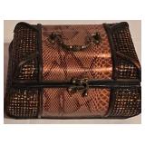 LL-BR3 - Decorative Set: Faux Floral Arrangement in Textured Trunk and Small Woven Accent Trunk