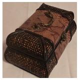 LL-BR3 - Decorative Set: Faux Floral Arrangement in Textured Trunk and Small Woven Accent Trunk