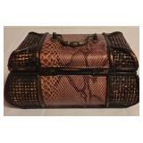 LL-BR3 - Decorative Set: Faux Floral Arrangement in Textured Trunk and Small Woven Accent Trunk