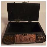 LL-BR3 - Decorative Set: Faux Floral Arrangement in Textured Trunk and Small Woven Accent Trunk