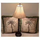 LL-BR3 - Decorative Lamp with Shade and Set of 2 Palm Tree Pillows