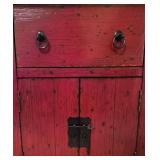 LL-BR2 - Pair of Red Wood Nightstands with Drawer and Cabinet Storage