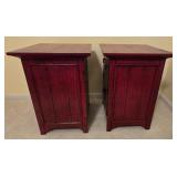 LL-BR2 - Pair of Red Wood Nightstands with Drawer and Cabinet Storage