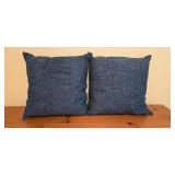 LL-BR2 - Pair of 25" Square Decorative Throw Pillows with Textured Blue Front