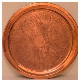 H - Copper Glass Carafe Set with Warmer and Ornate 12.25 Inch Serving Tray