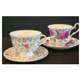 H - Set of 7 Vintage English Bone China Floral Teacup and Saucer Duos